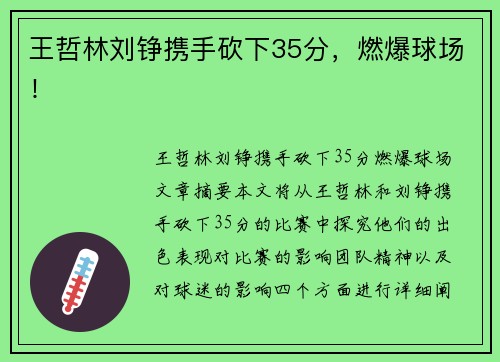 王哲林刘铮携手砍下35分，燃爆球场！